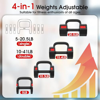 Adjustable Dumbbell Set, 4 Levels Weights Dumbbell Set with Each 5lb/10.3lb/15.4lb/20.5lb, Adjustable dumbbells Paired with ergonomic Handle for Home Gym Strength Training