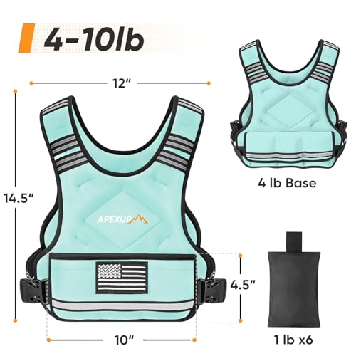 Adjustable Weighted Vest, 4-10lb/12-18lb/20-32lb Vest with 6 Ironsand Weights and Large Pocket, Weight Vest for Men Women Strength Training, Running, Walking - color: Pastel Blue, size: 4-10lbs