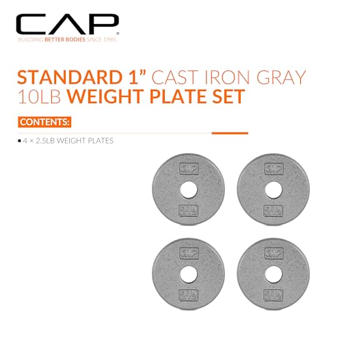 CAP Barbell Standard 1-Inch Cast Iron Weight Plates - Singles & Sets | 1.25-50 lbs | Multiple Options