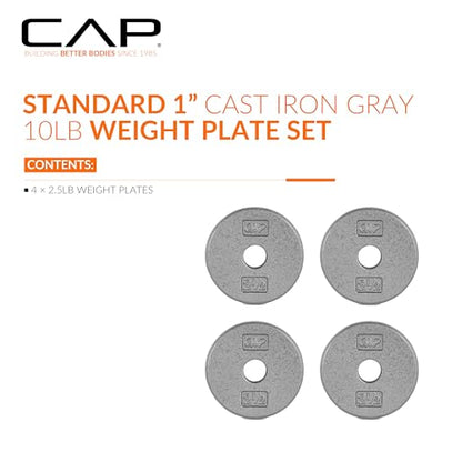 CAP Barbell Standard 1-Inch Cast Iron Weight Plates - Singles & Sets | 1.25-50 lbs | Multiple Options