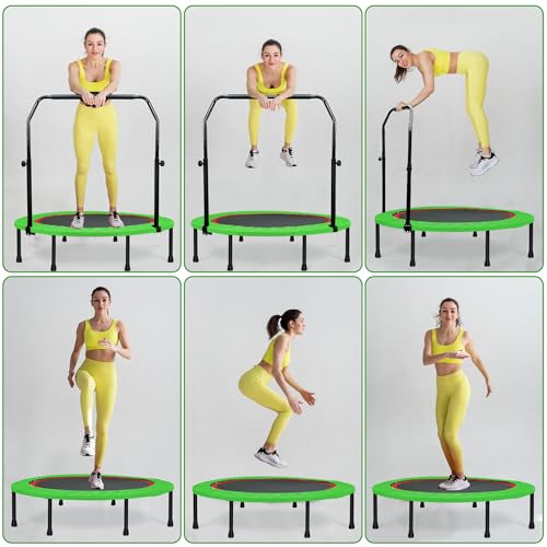 RAVS 40"/48" Foldable Mini Trampoline with Adjustable Handle for Adults - color: Green, size: 40 inch