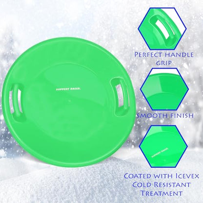 Slippery Racer Heavy-Duty Cold Resistant Downhill Pro Adults and Kids Plastic Outdoor Winter Saucer Disc Snow Sled with Handles (Buddy/ELF, 1)