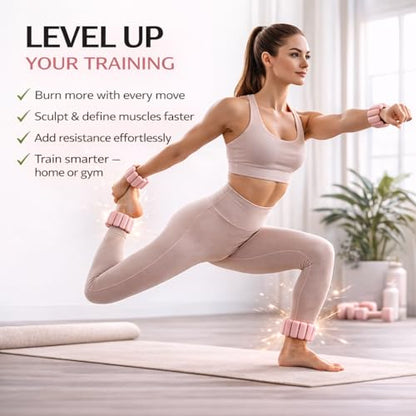 Elegance Adjustable Wrist & Ankle Weights for Women – Wearable Fitness Bracelets for Pilates, Yoga, Walking & Home Workout – Soft Silicone Weighted Bangles (1 LB Pair) (Pink)