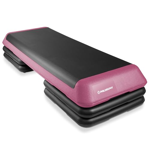 Philosophy Gym Aerobic Exercise Adjustable Step Platform, Health Club Size, with 4 Risers Included - color: Pink