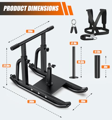 Weight Sled, Heavy-Duty Push Pull Sled, Adjustable Height Handle, Workout Fitness Sled for Training- Running Speed, Agility, Soccer, Football, Strength, Crossfit- Suitable for 1" & 2" Plates - color: Black