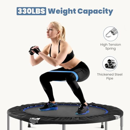Trampoline, Portable Foldable Trampoline in-Home Mini Rebounder, Exercise Trampoline for Adults, 40" Max Load 330lbs (40" Black Adjustable Foam Handle)