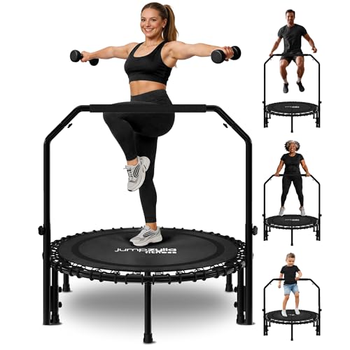 JUMPZYLLA Mini Rebounder Trampoline for Adults, Fitness Trampoline with Bar - color: Black