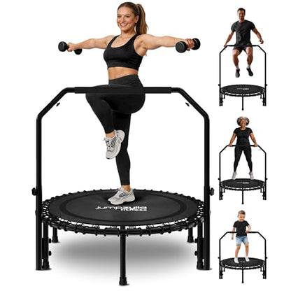JUMPZYLLA Mini Rebounder Trampoline for Adults, Fitness Trampoline with Bar - color: Black