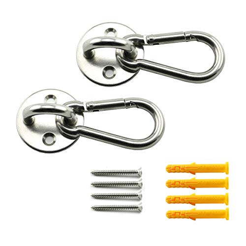 2 Set M8 Ceiling & Wall Mount Hanging Hardware Fitting Set 304 Stainless Steel Heavy Duty Round Pad Eye Hook Plate + Snap Hook for Yoga Hammock Chair Swings Marine Boat Accessories - size: M8 Round Pad