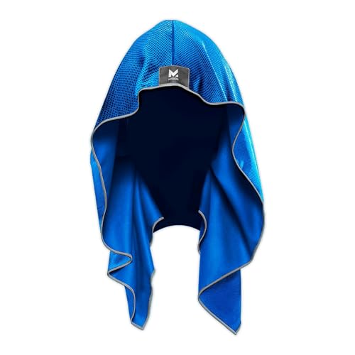 MISSION Cooling Hoodie Towel, Evaporative Cool Technology, Cools Instantly When Wet, UPF 50 Sun Protection, Contours Your Head to Stay in Place, Great for Sports, Fitness, Gym - color: Mission Blue