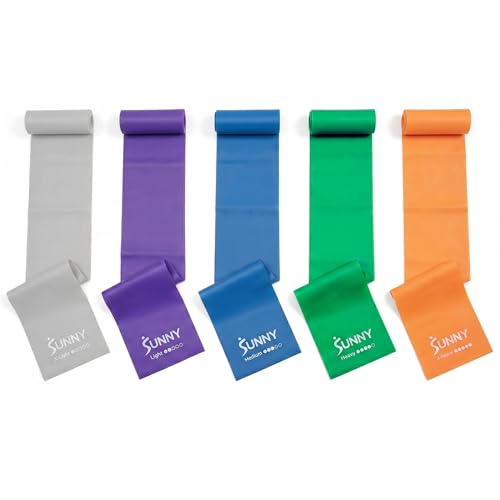 Sunny Health & Fitness 5-Level Resistance Band Set for Home Workout, Seamless Elastic Exercise Bands for Strength Training, Stretching, and Mobility, 3–30 lbs