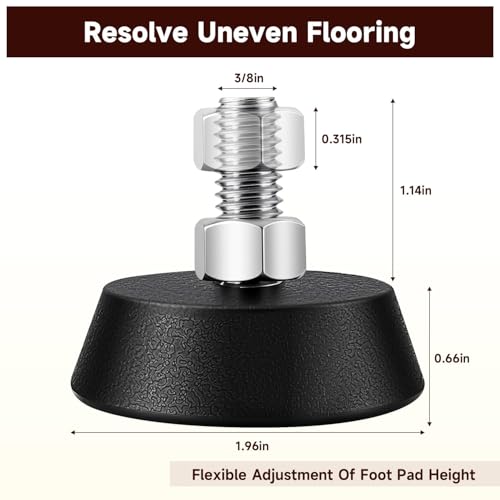 4 Pack Exercise Bike Support Foot Pads Compatible with Peloton OG & Plus, Upgrade Stainless 3/8" Leveling Screws Feet Adjustable, Noise Reduction, Anti-Slip Rubber Shock-Absorbing