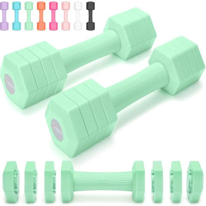 Adjustable Dumbbell Set, 4-in-1 Hand Weights, 5/6 LB Pair for Women Men - color: Green, style: 10 lbs Pair [5 lbs Each]