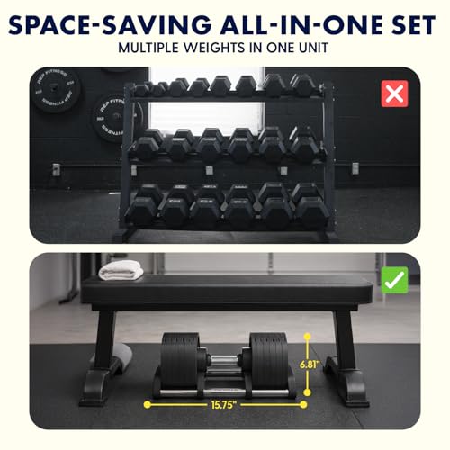 SQUATZ Adjustable Dumbbells with Quick Weight Change, Space-Saving Dumbbell Set with Anti‑Slip Handle, Secure Locking System, Heavy‑Duty Plates & Base for Home Workout and Strength Training