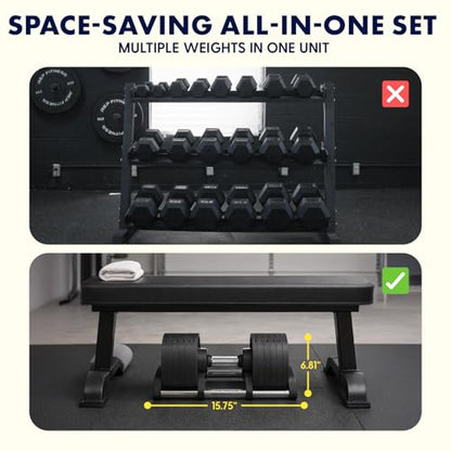 SQUATZ Adjustable Dumbbells with Quick Weight Change, Space-Saving Dumbbell Set with Anti‑Slip Handle, Secure Locking System, Heavy‑Duty Plates & Base for Home Workout and Strength Training