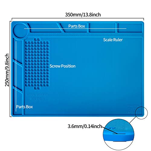 S-130 Insulation Silicone Soldering Mat Repair Mat, Heat Resistant Silicone Work Mats 932°F with Scale Ruler and Screw Position for Soldering, CellPhone Electronics Repair, Size: 13.8 x 9.8 inch