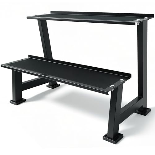 Kettlebell Storage Rack, 2-Tier Dumbbell and Kettlebell Rack for Home Gym Storage, Black Steel Construction, 39 x 18.5 x 25 Inches