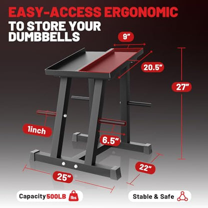 500lbs Capacity Adjustable Dumbbell Stand, Storage Rack with 1" Plate Tree