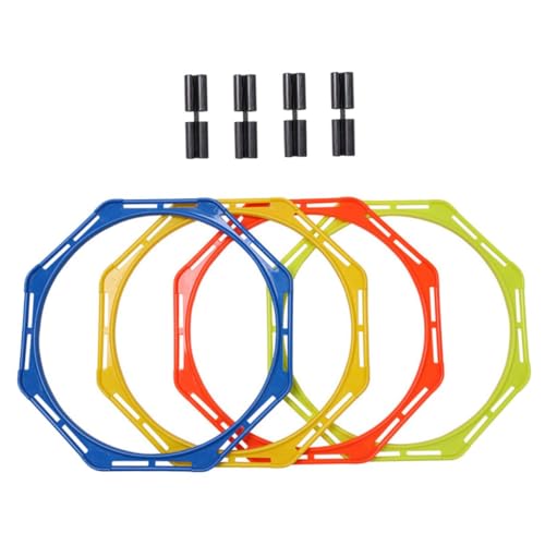 FRCOLOR Football Training Agility Rings Set, 36cm Octagonal Speed Circles in Yellow, Orange, Blue, Green for Soccer and Basketball Agility Drills, Lawn Sports Equipment for Player Speed