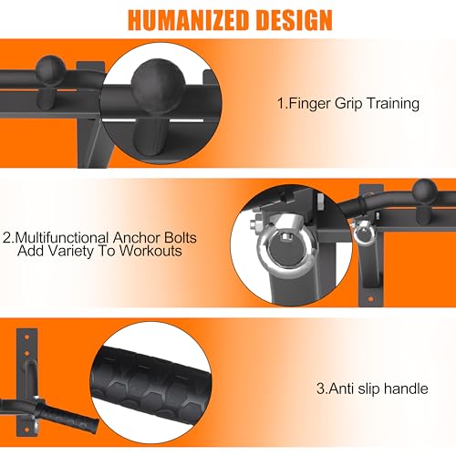 Wall Mounted Pull Up Bar - Heavy Duty Chin Up Bar, Pull-Up Bar for Garage, Joist, Wall Mount - Multifunctional Fitness Bar, Supports up to 600 Lbs - color: Multigrip-Black