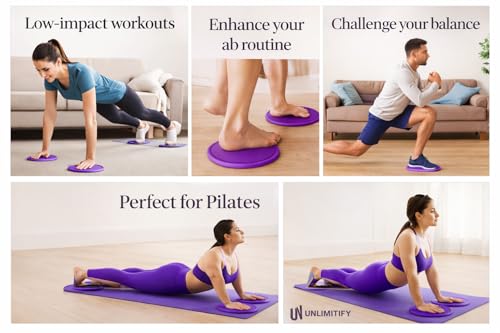Core Sliders for Carpet & Hard Floors – Dual-Sided Exercise Discs for Home Workouts, Pilates & Ab Training, Smooth & Carpet Gliding Design with Storage Bag (Purple)