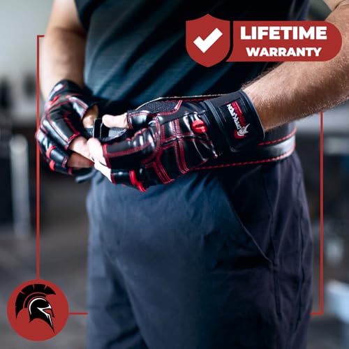 Genuine Leather Gym Gloves for Men Women, Wrist Wrap Support Workout Gloves for Weight Lifting Crossfit Deadlift Barbell Exercise Palm Padding Callus Protection Grips - size: X-Small