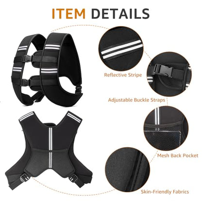 Weighted Vest for Men and Women, Silicone-Iron Fill Even Weight, Adjustable Workout Weight Vest with Reflective Stripes & Phone Pocket, Body Strength Training Gear for Walking Rucking Gym - size: 12 lb