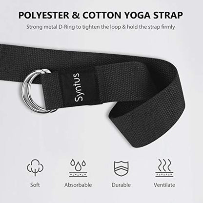 Syntus Yoga Block and Yoga Strap Set, Soft Non-Slip Yoga Blocks 9×6×4 inches, 8FT Metal D-Ring Strap for Yoga, General Fitness, Pilates, Stretching and Toning