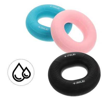 3pcs Silicone Finger Strength Trainer Set, Hand Grip Strengthener Rings with Dual Resistance (20-30lbs Pink, 40-50lbs Blue, 70-80lbs Black) for Finger, Forearm, and Wrist Workout