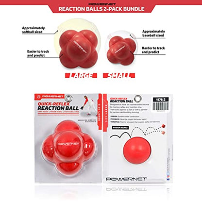 PowerNet Reaction Balls, Reflex & Agility Trainer, Hand-Eye Coordination Training, Reaction Speed Training Equipment, Baseball Softball Soccer and Boxing Reflex Ball Sports Equipment, 2 Sizes