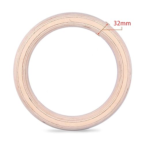 Bold 32mm Birch Wood Gymnastics Rings for Home Gym - Adjustable, Extended, and Numbered Straps for Workout Bodyweight Fitness Training，Indoor Fitness, Calisthenics, Pull Ups, and Dips