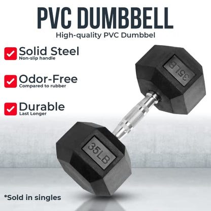 Iron Crush Hex Dumbbells - PVC Coated Weights, Chrome-Plated Knurled Handles, Fixed Hexagon Dumbbell - Workout, Exercise, Body Building Home Gym Training Gear - 3 Lb to 50Lb - Sold in Singles