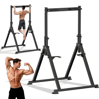 Folding Power Tower Dip Station Pull Up Bar, Multifunctional Pull Up Tower Adjustable Height, Triangular Structure Strength Training Workout Equipment for Home Gym Fitness