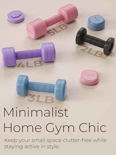 Adjustable Dumbbell Set｜2LB 3LB 4LB 5LB Light Hand Weights for Women｜One-Twist Weight Adjustment｜Non-Slip Curved Grip Handle｜Free Weights for Home Gym, Rehab, Pilates, Yoga, Strength Training - color: Lilac Purple