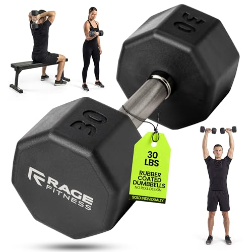 Rubber Coated Dumbbells - No Roll Design Easy-Grip Steel Knurled Handle, Weights Dumbbells Set for Strength Training - Ideal Weights Set for Home Gym - 10-60 LBS SOLD INDIVIDUALLY - size: 30 LB