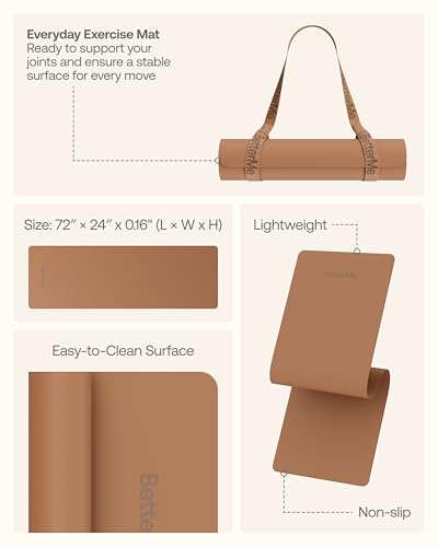 BetterMe Yoga Mat - Non-Slip Exercise Mat for Women - Cushioned Pilates Mat for Home Workouts, Stretching & Hot Yoga - Portable Fitness Mat with Strap