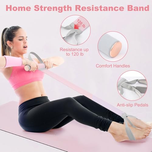 Women Workout Resistance Band with Handle and Pedal, Non-Slip Elastic Bands, 120lb Physical Therapy Bands