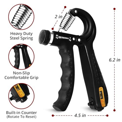 Hand Grip Strength Trainer with Adjustable Resistance 10-130lbs (4.5-59kg), Forearm Hand Grip Strength Exerciser for Muscle Building, Injury Recovery, and Therapy Stress Relief, Black