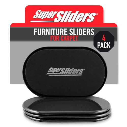 Super Sliders 5-3/4" x 9-1/2" XL Oval Reusable Furniture Sliders for Carpet, Anti-Slip Protective Furniture Moving Pads for Beds, Sofas, Dressers, Set of 4, Black - color: Black, size: For Carpet - Pack of 4