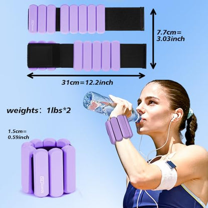 Wrist and Ankle Weights for Women & Men 2 Pack (1lb Each), Adjustable Silicone Wearable Arm & Leg Weights for Pilates, Gym, Yoga, Cardio, Strength Training - color: Purple
