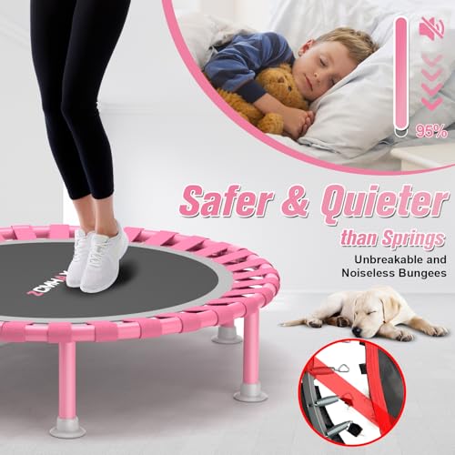 Foldable Mini Trampoline, 40" Rebounder Trampoline for Adults & Kids, 450lbs Capacity with T-Shaped Adjustable Bar, Indoor Fitness Workout Exercise Equipment