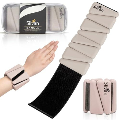 Adjustable Wrist & Ankle Weights for Women & Men, 2 Pieces, 1 lb Each (2 lbs Total), Weighted Bangles for Walking, Running, Yoga, Pilates, Barre, Cardio & Home Workouts - color: beige