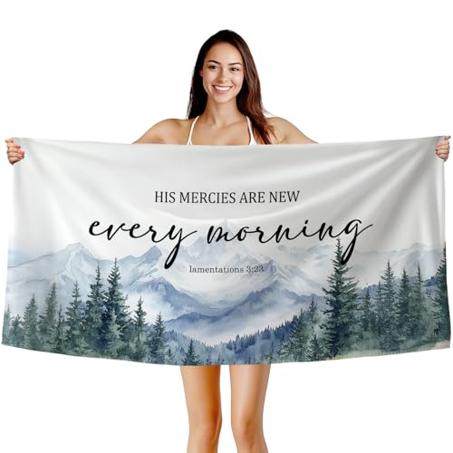 Christian Mountain Beach Towel, Scripture Bible Verse His Mercies are New Every Morning Bath Towels for Bathroom Swimming Pool Gym, Rustic Microfiber Beach Towels Oversized Decor 30x60in - color: Morning