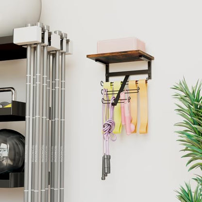 TJ.MOREE Resistance Rack Band Storage Hanger with Shelf Gym Equipment Organizer, Storage Rack for Home Gym, Brown