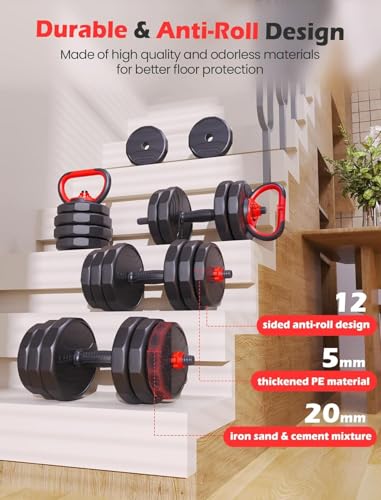 UKEEP Adjustable Dumbbells Set, 20/30/40/55/60/80lbs Free Weight Set with Connector, 2 or 3 in 1 Dumbbells Set Used as Barbell, Kettlebells, Fitness Exercises for Home Gym Suitable Men/Women - style: 55 lbs (27.5 lbs each)