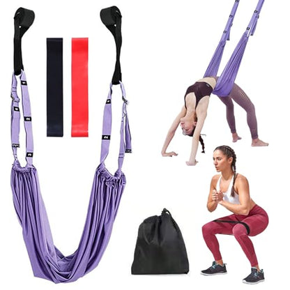 Yoga Stretching Strap, Adjustable Height Leg Stretch Strap Waist Back Stretch Band Aerial Yoga Anti-gravity Inversion Exercises Door Flexibility Tensile Trainer for Rehab Pilates Dance Splits