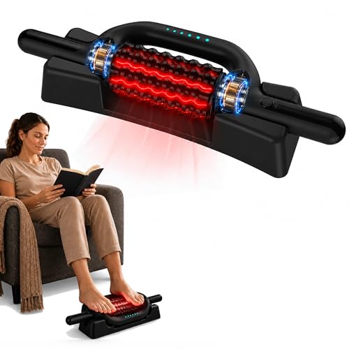 630nm Red Light Electric Rolling Massager with Hands-Free Base, 6-Speed Cordless Muscle Roller for Legs, Feet, Calves, Thighs & Back, Wide Massage Roller Stick for Post Workout Recovery (Black)