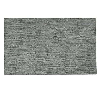 100 Sq. Ft 3/8 Inch Thick Printed Foam Tiles Interlocking Foam Mat, Sea Haze Grey Wood Grain Style Print, (24"x24", 25 pcs), Protective Flooring for Home, Exercise or Trade Show