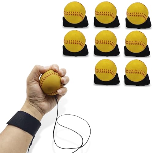 ZUYEE 4/8/16 Pack 2.36 inch Wrist Return Balls Baseballs on a String with Wristband - for Kids, Teens & Adults - Fun Sports Gift for Wrist Exercise Hand-Eye Coordination & Rebound Practice - color: Yellow, style: 8