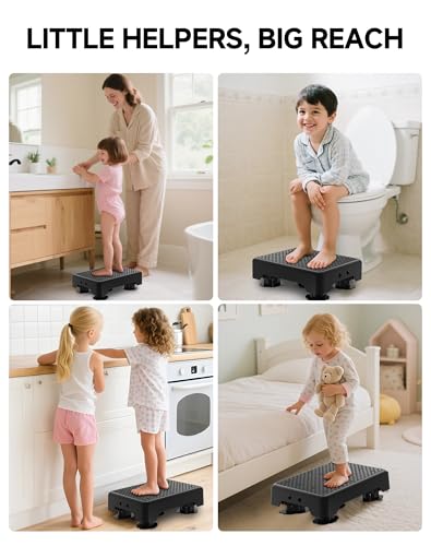 Adjustable Step Stool for Adults, Bed Step Stools, 600 LBS Capacity Safety Wide Step Platform, Indoor and Outdoor Steps for Seniors, Non-Slip Stepping Stool Elderly Assistance, Black